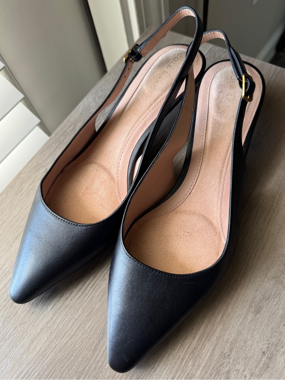 Cole Haan Go-To Jocelyn Slingback Pumps Black Leather Pointed Toe Heels Size 9.5